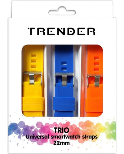 Каишки Trender - Trio Groove Silicone, 22 mm, 3 броя, жълта/оранжева/синя - 1