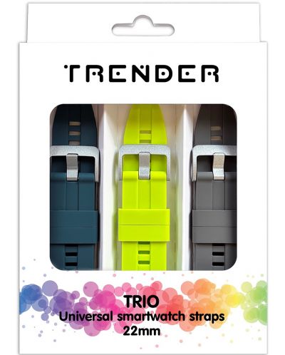 Каишки Trender - Trio Bundle, 22 mm, 3 броя, зелени/сива - 1