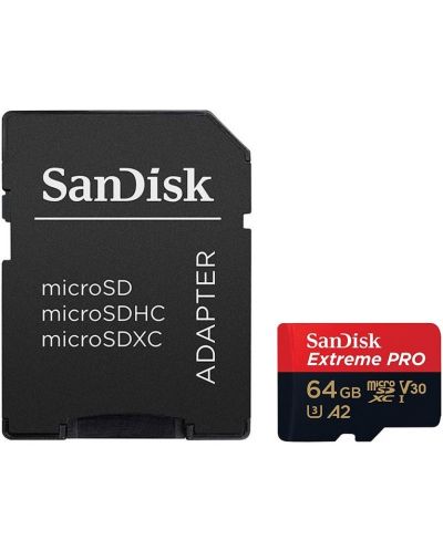 Карта памет SanDisk - Extreme PRO, 64GB, microSDXC, Class10 + адаптер - 1