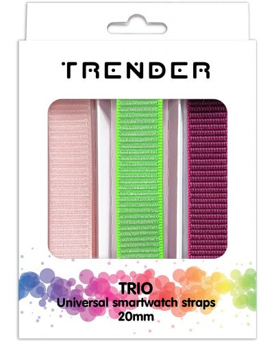 Каишки Trender - Trio Bundle Naylon, 20 mm, 3 броя, розова/зелена/лилава - 1