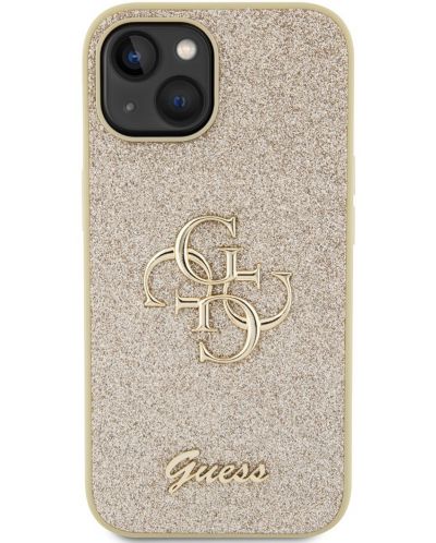 Калъф Guess - Fixed Glitter 4G Metal Logo, iPhone 15, златист - 2