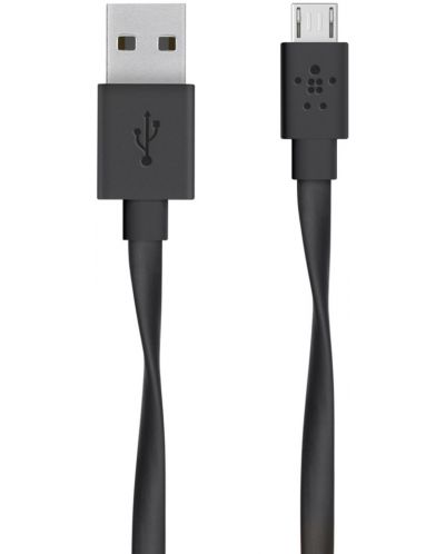 Кабел Belkin - Flat, USB-A/Micro USB, 1.5 m, черен - 1