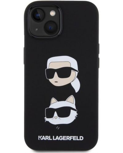 Калъф Karl Lagerfeld - Liquid Silicone Saffiano Choupette Head, iPhone 15, черен - 2
