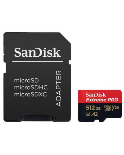 Карта памет SanDisk - Extreme PRO, 512GB, microSDXC, Class10 + адаптер - 1