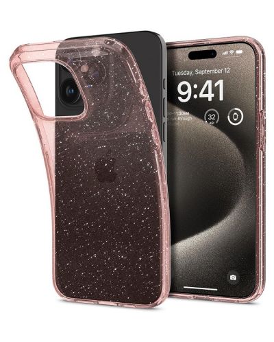 Калъф Spigen - Liquid Crystal Glitter, iPhone 15 Pro Max, Rose Quartz - 1