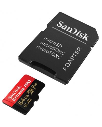 Карта памет SanDisk - Extreme PRO, 64GB, microSDXC, Class10 + адаптер - 3