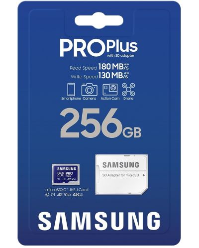 Карта памет Samsung - PRO Plus, 256GB, microSDXC + адаптер - 7