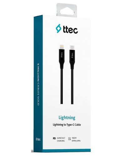 Кабел ttec - Lightning Fast Charging, USB-C/Lightning, 1.5 m, черен - 2