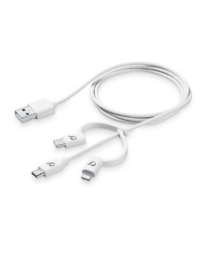 Кабел Cellularline - 3 в 1, USB-A/Lightning/USB-C/Micro USB, 1 m, бял - 1