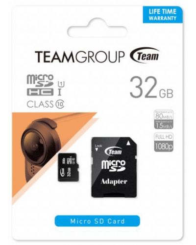 Карта памет Team Group - 32GB, microSDHC, Class10 + адаптер - 2