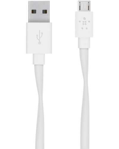 Кабел Belkin - Flat, USB-A/Micro USB, 1.5 m, бял - 1