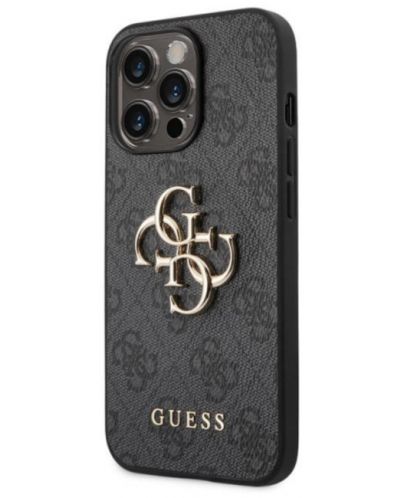 Калъф Guess - PU 4G Metal Logo, iPhone 14 Pro, сив - 2