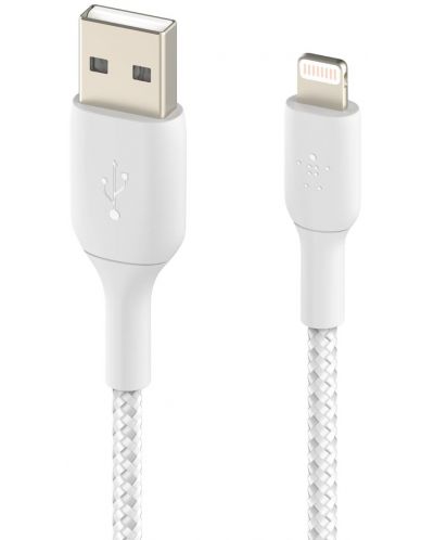 Кабел Belkin - Boost Charge, USB-A/Lightning, Braided, 1 m, бял - 1