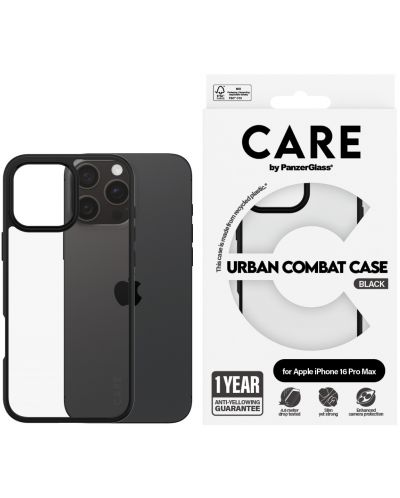 Калъф CARE - Urban Combat Black Frame, iPhone 16 Pro Max, прозрачен - 1