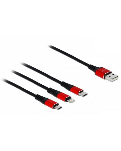Кабел Delock - 3 в 1, USB-A/Micro USB/USB-C/Lightning, 1 m, черен/червен - 2