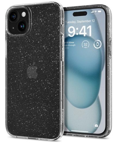 Калъф Spigen - Liquid Crystal Glitter, iPhone 15, Crystal Quartz - 1