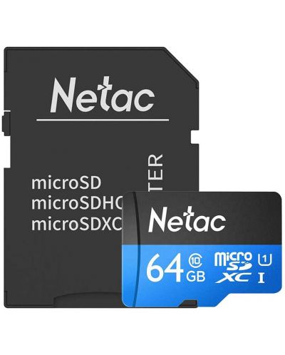 Карта памет Netac - 64GB, microSDXC, Class10 + адаптер - 1
