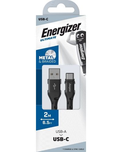 Кабел Energizer - C520CKBK, USB-A/USB-C, 2 m, черен - 3