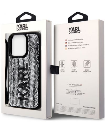 Калъф Karl Lagerfeld - Sequins Reversible, iPhone 13 Pro, черен/сребрист - 5