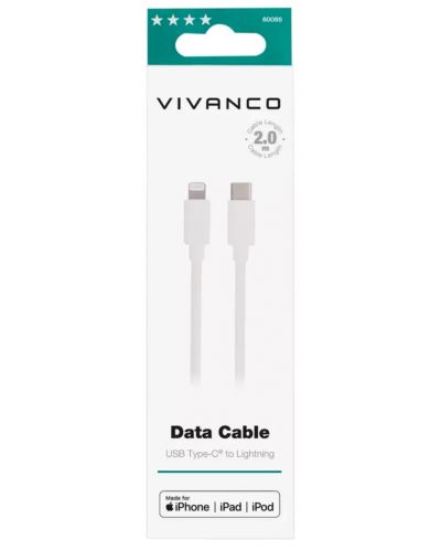 Кабел Vivanco - LongLife, USB-C/Lightning, 2 m, бял - 2