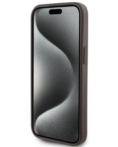 Калъф Guess - PU 4G Stripe, iPhone 15, MagSafe, кафяв - 5