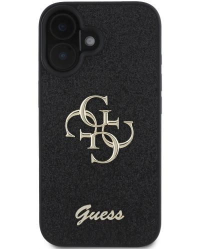 Калъф Guess - PU Fixed Glitter 4G Metal Logo, iPhone 16 Plus, черен - 1