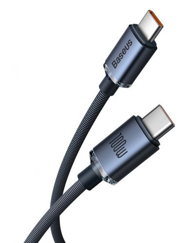 Кабел Baseus - Crystal Shine, USB-C/USB-C, 2 m, черен - 1