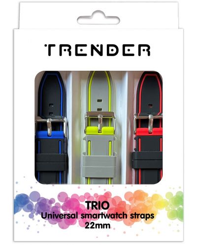 Каишки Trender - Trio Bundle Gamer, 22 mm, 3 броя, синя/сива/червена - 1