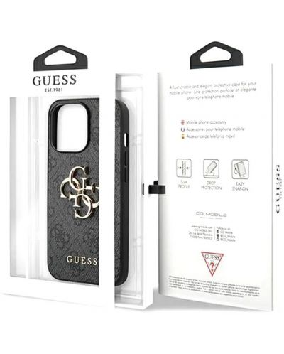 Калъф Guess - PU 4G Metal Logo, iPhone 13 Pro, сив - 6