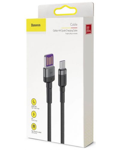 Кабел Baseus - Cafule, USB-А/USB-C, 1 m, черен - 5