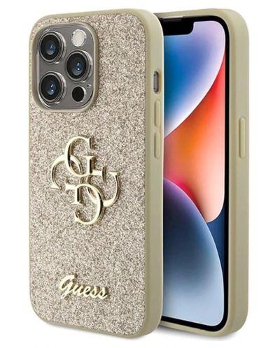 Калъф Guess - PU Fixed Glitter 4G Metal Logo, iPhone 15 Pro, златист - 1