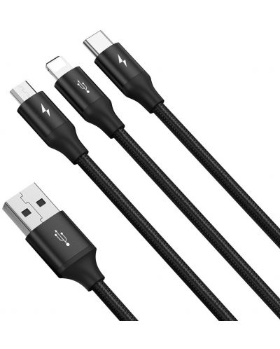 Кабел Baseus - 3 в 1, USB-A/USB-C/Lightning/Micro USB, 1.2 m, черен - 2