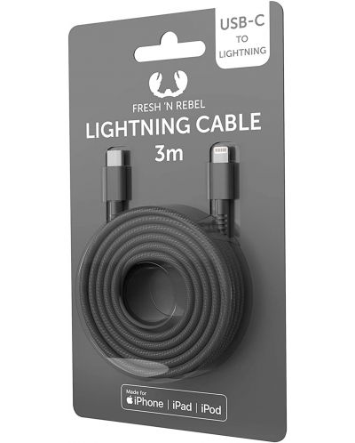 Кабел Fresh N Rebel - USB-C/Lightning, 3 m, тъмносив - 2