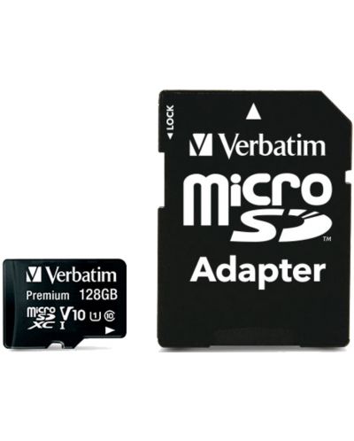 Карта памет Verbatim - 128GB, microSDXC, Class10 + адаптер - 1