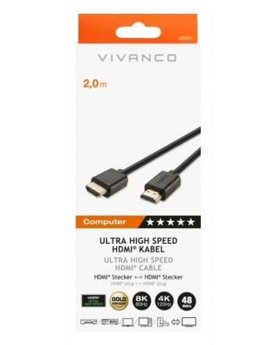 Кабел Vivanco - 45551, HDMI/HDMI, 2m, черен - 2