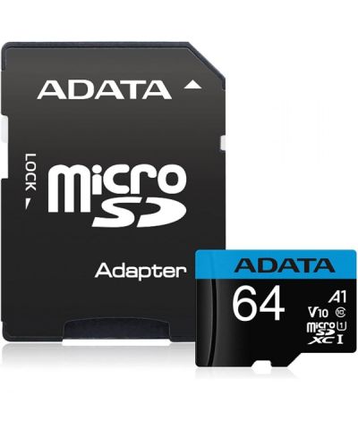 Карта памет Adata - Premier, 64GB, microSDXC, Class10 + адаптер - 1