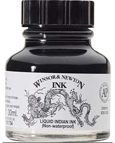 Калиграфски туш Winsor & Newton - Индийско черно, 30 ml - 1