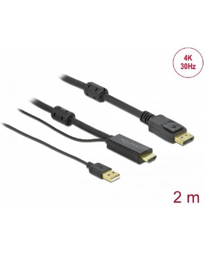 Кабел Delock - 3 в 1, HDMI+USB-A/DisplayPort, 2 m, черен - 2