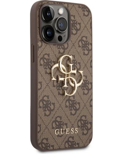 Калъф Guess - PU 4G Metal Logo, iPhone 14 Pro, кафяв - 3