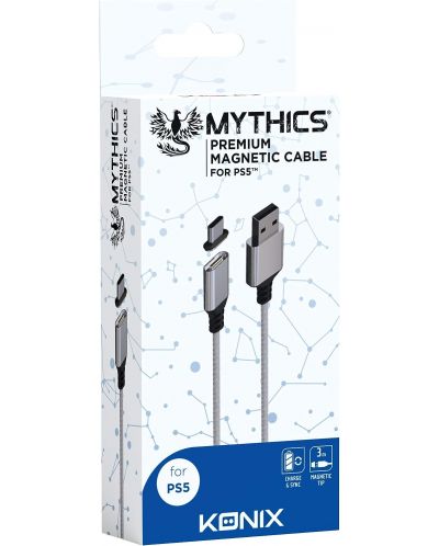 Кабел Konix - Mythics Premium Magnetic Cable 3 m, бял (PS5) - 1