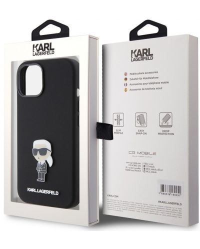 Калъф Karl Lagerfeld - PU Saffiano Card Slot Metal, iPhone 15, черен - 3