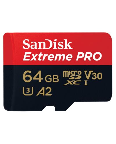 Карта памет SanDisk - Extreme PRO, 64GB, microSDXC, Class10 + адаптер - 2