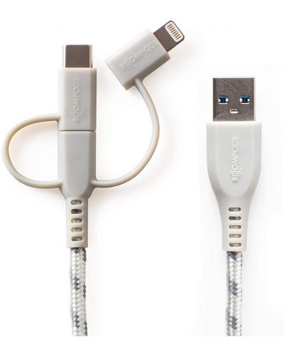 Кабел Boompods - Trio, USB-A/Micro USB/USB-C/Lightning, 1.5 m, Titanium - 1