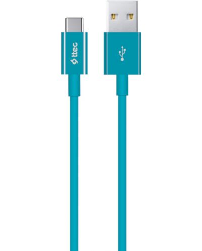 Кабел ttec - Charge/Data, USB-A/USB-C, 1.2 m, Turquoise - 1