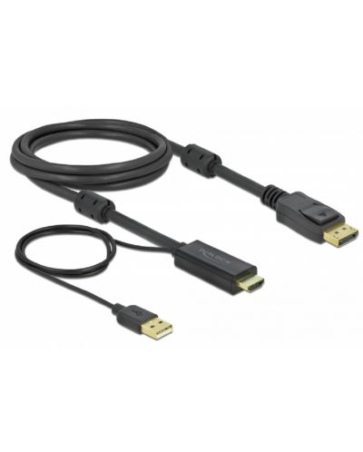 Кабел Delock - 3 в 1, HDMI+USB-A/DisplayPort, 2 m, черен - 1