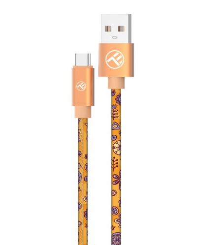 Кабел Tellur - Graffiti, USB-A/USB-C, 3A, 1 m, оранжев - 1