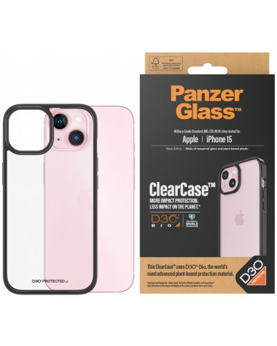 Калъф PanzerGlass - ClearCase D3O, iPhone 15, черен - 1