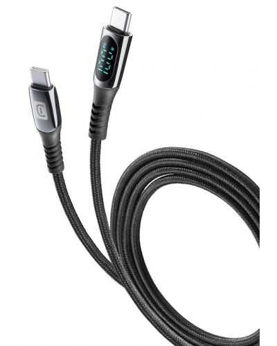 Кабел Cellularline - 10447, USB-C/USB-C, LCD дисплей, 2 m, бял - 1
