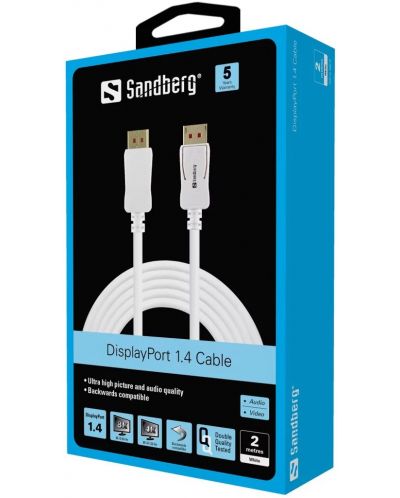 Кабел Sandberg - DisplayPort 1.4/DisplayPort 1.4, 8K, 2m, бял - 2