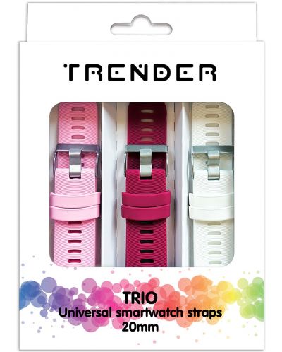 Каишки Trender - Trio Bundle, 20 mm, 3 броя, розова/бяла - 1